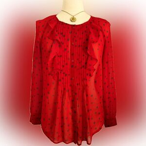 Fun ruffled red sheer top with small purple heart detailing from The Loft!